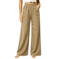 thumbnail image 1 of MYAOYINo Boundaries Womens Elastic Waist Wide Leg Pants Large Patch Pockets Casual Trousers, 1 of 7