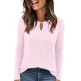 thumbnail image 1 of MYAOYINo Boundaries Womens Everyday Ribbed Long Sleeve Top Split Neck Comfortable Shirt, 1 of 8
