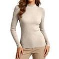 thumbnail image 1 of MYAOYINo Boundaries Womens High Neck Ribbed Long Sleeve Sweater Fitted Knit Basic Blouse, 1 of 9