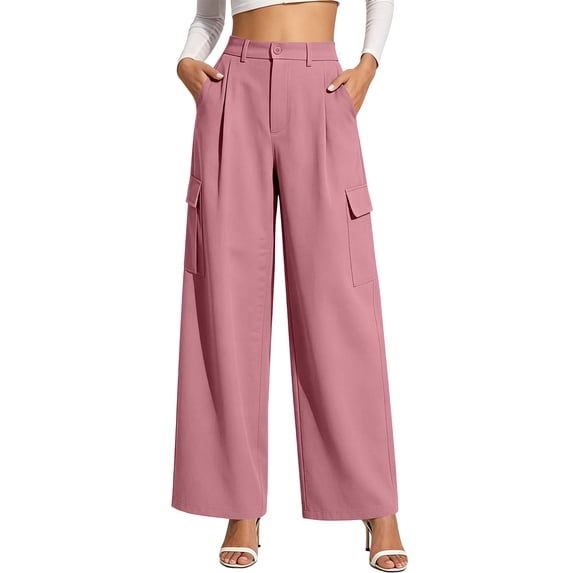 MYAOYINo Boundaries Womens High Waisted Cargo Pants Wide Leg Pleated Casual Work Trousers with Functional Pockets