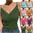 thumbnail image 1 of MYAOYINo Boundaries Womens Lace Trim Cami Ribbed Spaghetti Strap V-Neck Tank Top, 1 of 7