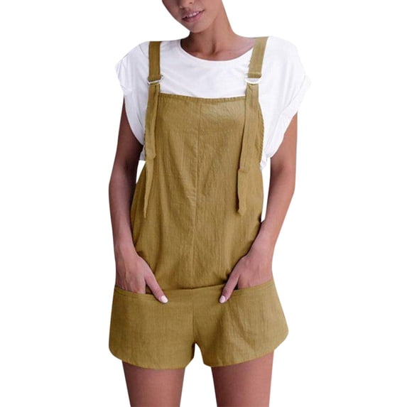 MYAOYINo Boundaries Womens Linen Short Overalls Adjustable Strap Summer Casual Romper