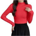 thumbnail image 1 of MYAOYINo Boundaries Womens Long Sleeve Mock Neck Tee Ribbed Knit Basic Slim Versatile Top, 1 of 6