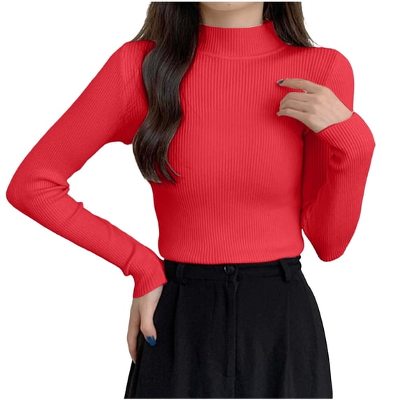 MYAOYINo Boundaries Womens Long Sleeve Mock Neck Tee Ribbed Knit Basic Slim Versatile Top