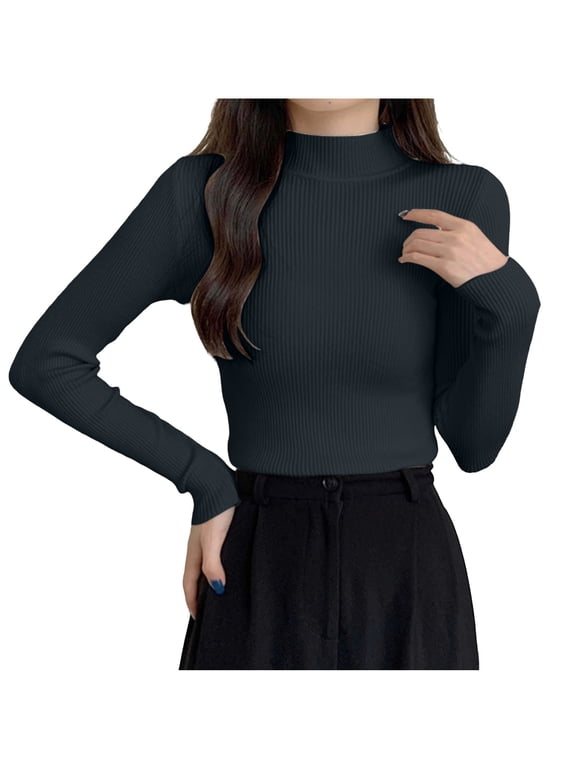 No Boundaries Womens Long Sleeve Mock Neck Tee Ribbed Knit Basic Slim Versatile Top