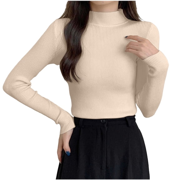 MYAOYINo Boundaries Womens Long Sleeve Mock Neck Tee Ribbed Knit Basic Slim Versatile Top