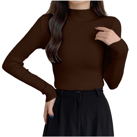 MYAOYINo Boundaries Womens Long Sleeve Mock Neck Tee Ribbed Knit Basic Slim Versatile Top