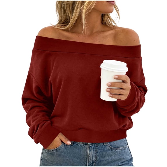 MYAOYINo Boundaries Womens Long Sleeve Off Shoulder Sweatshirt Casual Loose Pullover Top