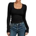 thumbnail image 1 of MYAOYINo Boundaries Womens Long Sleeve Ribbed Top with Square Neck Casual Wear, 1 of 8