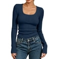 thumbnail image 1 of MYAOYINo Boundaries Womens Long Sleeve Ribbed Top with Square Neck Casual Wear, 1 of 8
