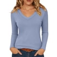 thumbnail image 1 of MYAOYINo Boundaries Womens Long Sleeve V Neck Top Solid Color Fitted T Shirt, 1 of 9