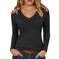 thumbnail image 1 of MYAOYINo Boundaries Womens Long Sleeve V Neck Top Solid Color Fitted T Shirt, 1 of 9