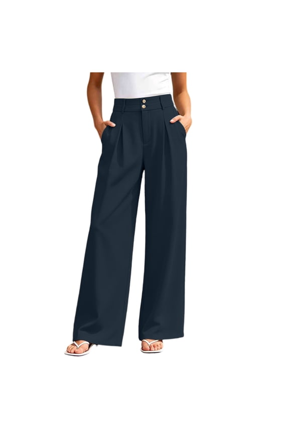 No Boundaries Womens Loose Fit Wide Leg Pants High Waist Double Button Front Pleats
