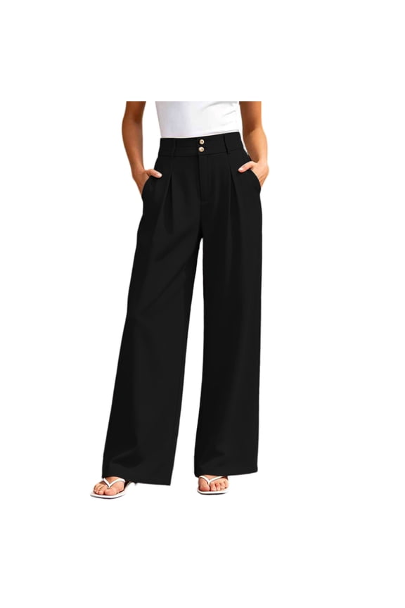 No Boundaries Womens Loose Fit Wide Leg Pants High Waist Double Button Front Pleats