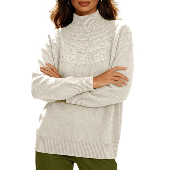 MYAOYINo Boundaries Womens Ribbed Mock Neck Sweater Textured Pattern Long Sleeve Knit Blouse