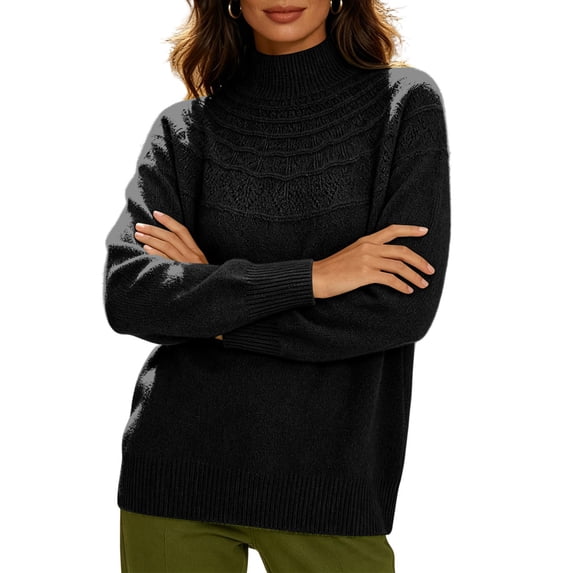 MYAOYINo Boundaries Womens Ribbed Mock Neck Sweater Textured Pattern Long Sleeve Knit Blouse