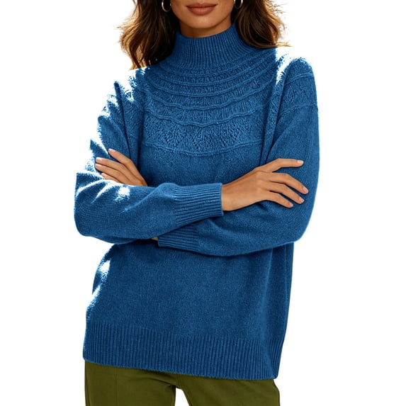 MYAOYINo Boundaries Womens Ribbed Mock Neck Sweater Textured Pattern Long Sleeve Knit Blouse
