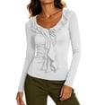 thumbnail image 1 of MYAOYINo Boundaries Womens Ruffle Front Long Sleeve Top V Neck Fitted Slim Fit Blouse, 1 of 9