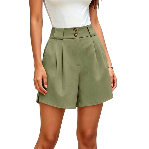 MYAOYINo Boundaries Womens Shorts High Waisted Wide Leg Shorts Pleated Double Button Casual Office Wear Shorts