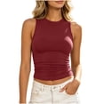 thumbnail image 1 of MYAOYINo Boundaries Womens Sleeveless Crew Neck Tank Top Fitted Ruched Summer Basic Shirt, 1 of 7