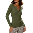 thumbnail image 1 of MYAOYINo Boundaries Womens Slim Fit Long Sleeve Tops Button Down V Neck Ribbed Tee Shirt, 1 of 8