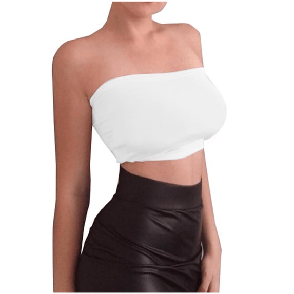 MYAOYINo Boundaries Womens Strapless Bandeau Crop Top Solid Color Clubwear Outfit