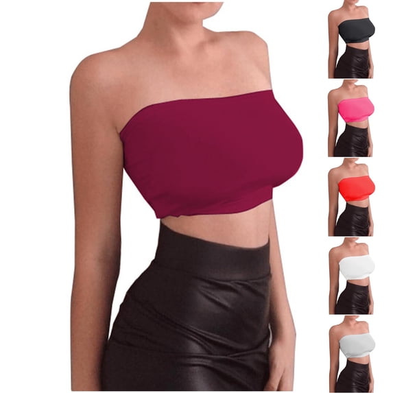 MYAOYINo Boundaries Womens Strapless Bandeau Crop Top Solid Color Clubwear Outfit