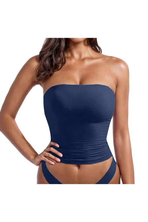 No Boundaries Womens Strapless Tube Top Ruched Longline Bandeau Top