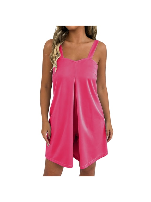 No Boundaries Womens Summer Sleeveless Romper Loose Flowy Split Front Shortall