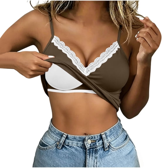 MYAOYINo Boundaries Womens Tank Tops Lace Trim Padded Bralette Spaghetti Strap Top
