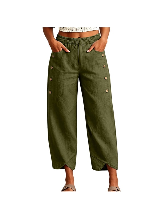 No Boundaries Womens Wide Leg Capri Pants Side Button Tulip Hem with Pockets