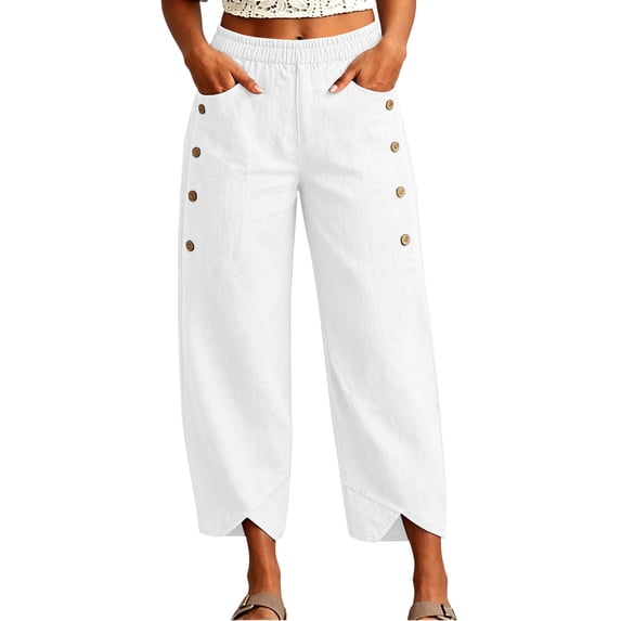 MYAOYINo Boundaries Womens Wide Leg Capri Pants Side Button Tulip Hem with Pockets