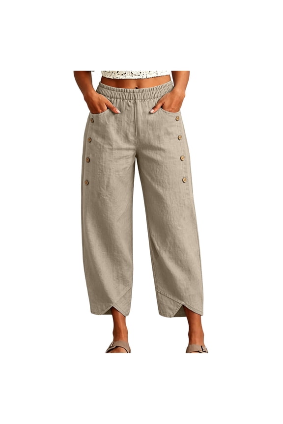 No Boundaries Womens Wide Leg Capri Pants Side Button Tulip Hem with Pockets