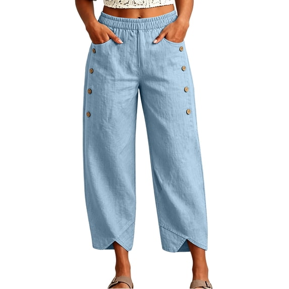 MYAOYINo Boundaries Womens Wide Leg Capri Pants Side Button Tulip Hem with Pockets