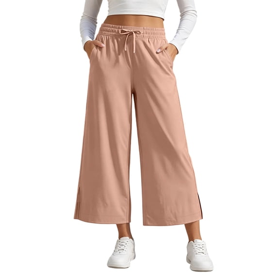 MYAOYINo Boundaries Womens Wide Leg Cropped Trousers Elastic Drawstring Waist Sporty Pants
