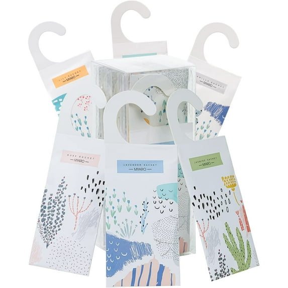 MYARO 12 Packs Sachets for Drawers and Closets, Large Hanging Sachet Bags Closet Air Fresheners Potpourri Bags Long-Lasting 6 Scents Option- Lavender, Rose, Jasmine, Ocean, Vanilla, Lily