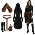 thumbnail image 1 of MYATED 5 Pcs Womens Renaissance Costumes Medieval Vintage Hooded Dress, Gothic Costume Fairy Dress Suitable for Halloween Cosplay (Black,S), 1 of 7
