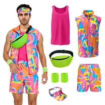 MYATED 6 Pieces 80s Men Workout Costume Halloween Cosplay Outfits 80s 90s Workout Outfit Party Clothing for Adult Mens,S