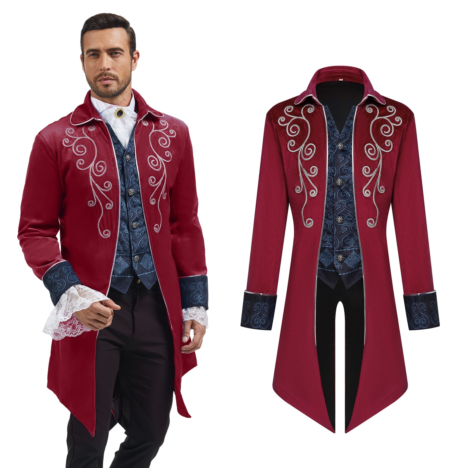 AJGEGJE Herenjas, steampunk vintage, middeleeuwse gotische rokjas, Victoriaanse renaissance Halloween volwassen rokjas (rood, S