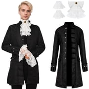 MYATED Men Vintage Steampunk Tailcoat Jacket Medieval Victorian Frock Coat for Halloween Cosplay Black,L