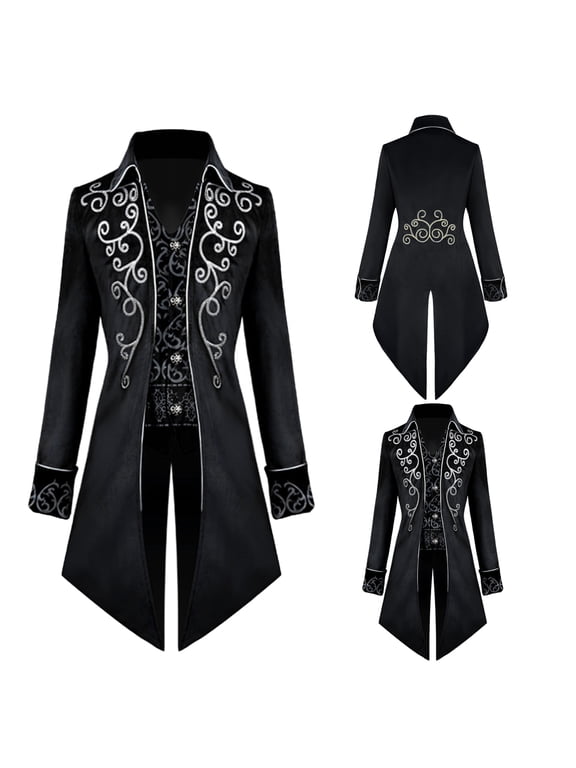 Men's Medieval Steampunk Jacket Tailcoat Renaissance Victorian Gothic Coat Halloween Cosplay Gentleman Costume (Black,3XL)