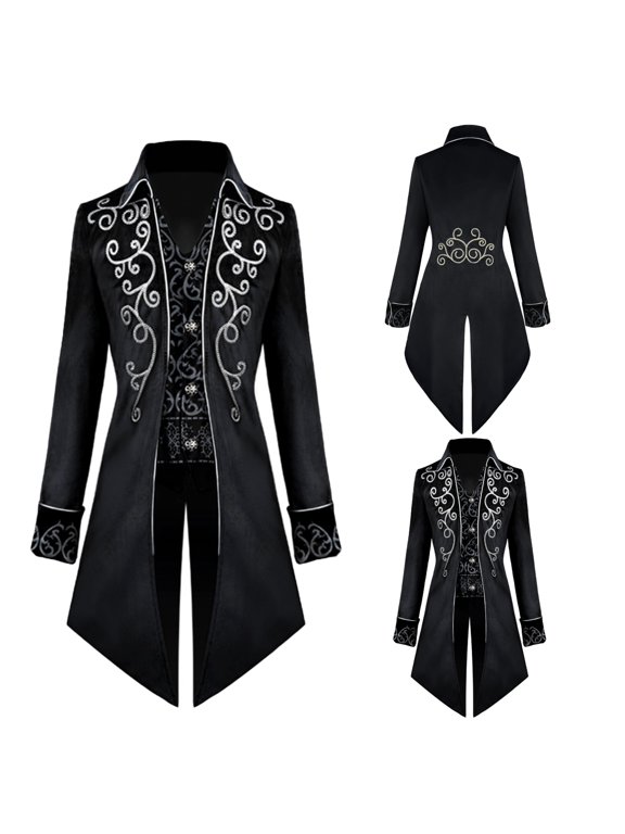 Men's Medieval Steampunk Jacket Tailcoat Renaissance Victorian Gothic Coat Halloween Cosplay Gentleman Costume (Black,M)