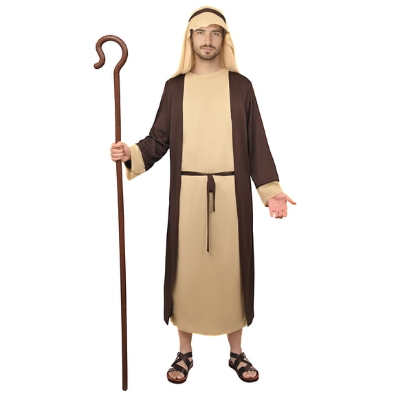 MYATED Men's Shepherd Costume with Headdress,Halloween Christmas Robe Cosplay (Brown,XXL)