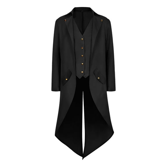 MYATED Men's Steampunk Vintage Tailcoat Jacket Gothic Medieval Victorian Frock Coat Uniform Halloween Costume Renaissance High Collar Uniform,Black,S