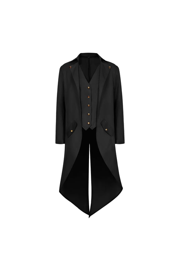 Men's Steampunk Vintage Tailcoat Jacket Gothic Medieval Victorian Frock Coat Uniform Halloween Costume Renaissance High Collar Uniform,Black,S