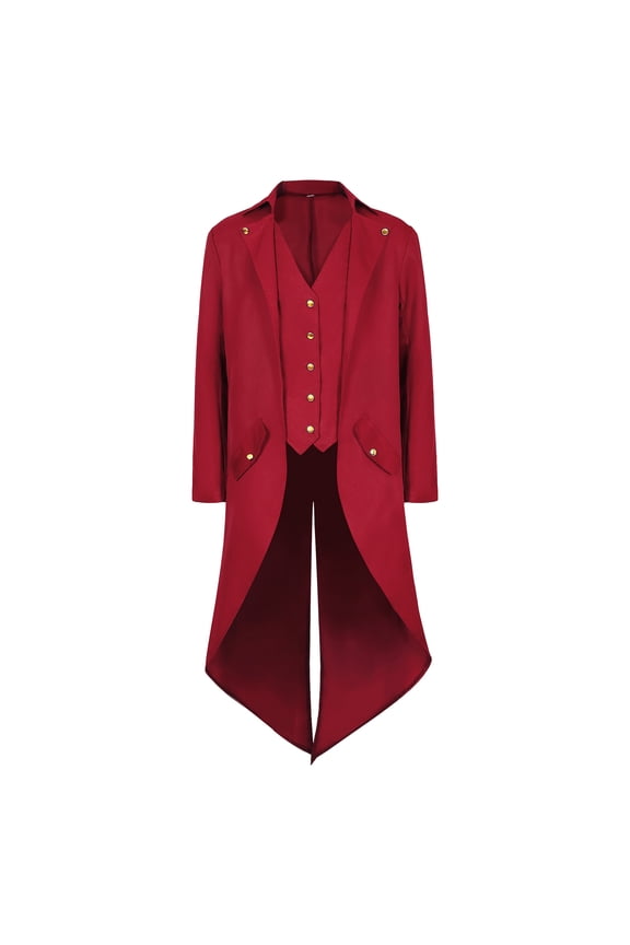 Men's Steampunk Vintage Tailcoat Jacket Gothic Medieval Victorian Frock Coat Uniform Halloween Costume Renaissance High Collar Uniform,Red,S