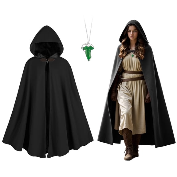 MYATED Renaissance Cloak with Hood for Women Medieval Vintage Hooded Cape Halloween Cosplay Costume,Black