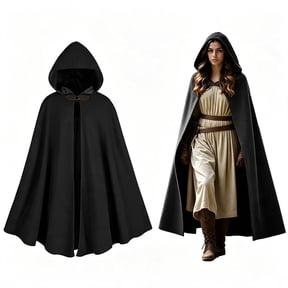 MYATED Renaissance Cloak with Hood for Women Medieval Vintage Hooded Cape Halloween Cosplay Costume,Black