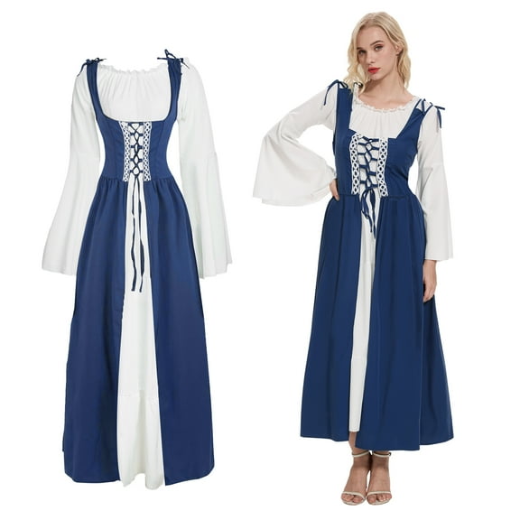 MYATED Renaissance Medieval Women's Dress Women Renaissance Victorian Costume Outfit Irish Dress Halloween Costume for Women,Blue,L