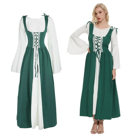 MYATED Renaissance Medieval Women's Dress Women Renaissance Victorian Costume Outfit Irish Dress Halloween Costume for Women,Green,XXL